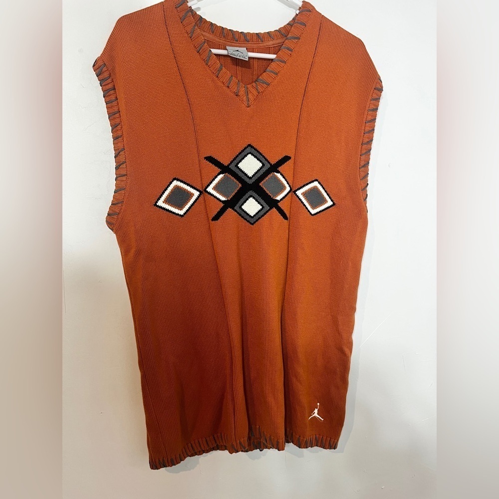 Air Jordan Vintage Y2K orange argyle grandpa sweater vest size large